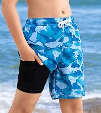 Boys Swim Trunks with Compression Liner Boxer Brief Teens Swimsuit Youth UPF 50+ Board Short 