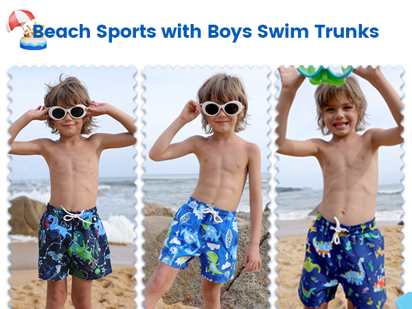 Boys Swim Trunks Toddler Kids Board Shorts with Compression Liner Quick Dry Little Boy Swimsuit