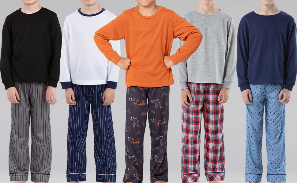 Lineup of boys two piece pajama sets