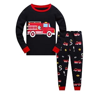 Boys Pajamas Fire Truck 100% Cotton Sleepwear Toddler Kids 2 Piece Long Sleeve Pjs 1-10 Years