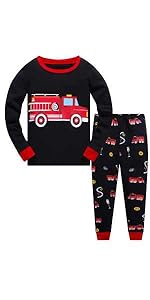 Boys Pajamas Fire Truck 100% Cotton Sleepwear Toddler Kids 2 Piece Long Sleeve Pjs 