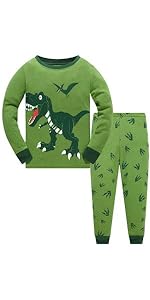 Boys Pajamas Dino 100% Cotton Sleepwear Toddler Kids 2 Piece Long Sleeve Pjs 3-10 Years