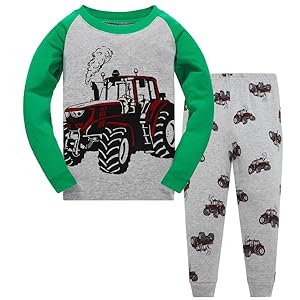 Boys Pajamas Tractor 100% Cotton Sleepwear Toddler Kids 2 Piece Long Sleeve Pjs 1-10 Years