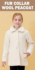 Girls fur collar wool peacoat