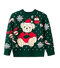 Kids'' Bear Christmas Sweater Green Knitted Pullover Cotton Winter Clothes Cute Christmas Gift