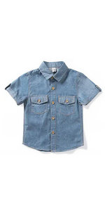 boys button down denim shirt short sleeve summer tops