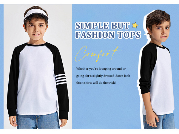  Boys Long Sleeve Colorblock T Shirts Crewneck Fall Tops Casual Loose Basic Tee Shirts