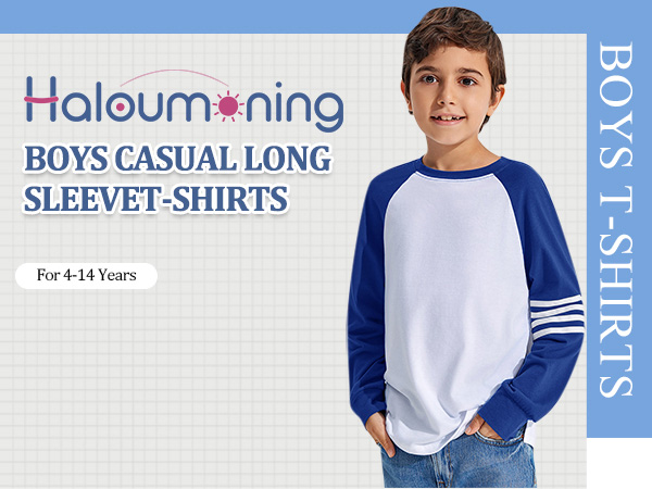 Boys Long Sleeve T-shirts Patchwork Sleeve Casual Crewneck Striped Loose Tops Tees Trendy 2024