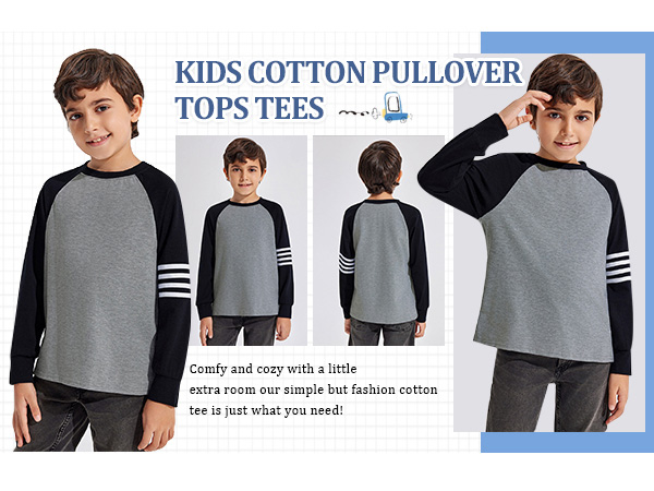 Boys Shirts Basic Long Sleeve Tees Crewneck Fashion Tops Loose Fit Lightweight Casual Clothes