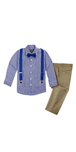 gingham shirt blue bow tie suspender khaki pants spring notion