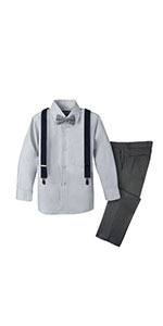 grey gray shirt plaid bow tie black suspenders charcoal pants spring notion