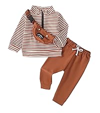 Toddler boy clothes stripe pullover with crossbody bag pants set