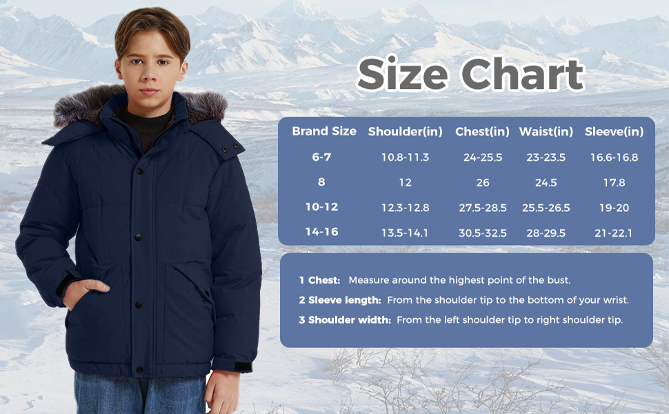 Wantdo Boy''s Warm Winter Coat Size Chart