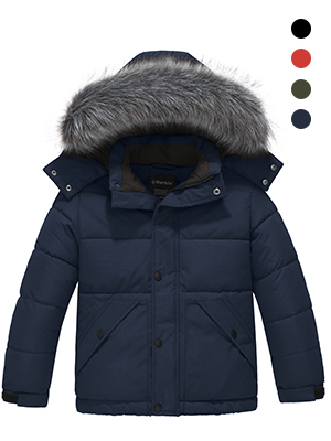 Boy''s Warm Winter Coat Quilted Puffer Jacket Water Resistant Winter Jacket Hooded Parka