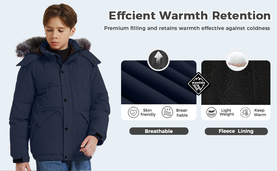 Wantdo boys’ waterproof and windproof winter puffer coat