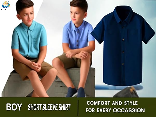 Bienzoe Boys School Uniform Short Sleeve Shirt