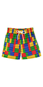 Multicolored Blocks Building Boys Swim Trunks