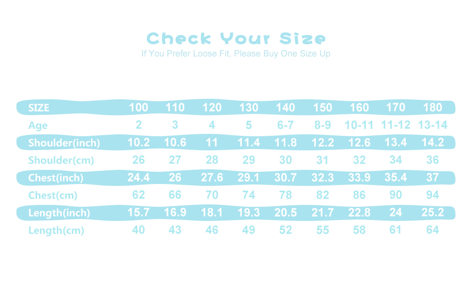 size chart - hawaiian shirt for boys