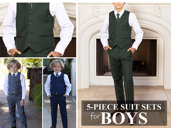 Gioberti Boys 5 Piece Vest and Pants Set with Shirt and Ties