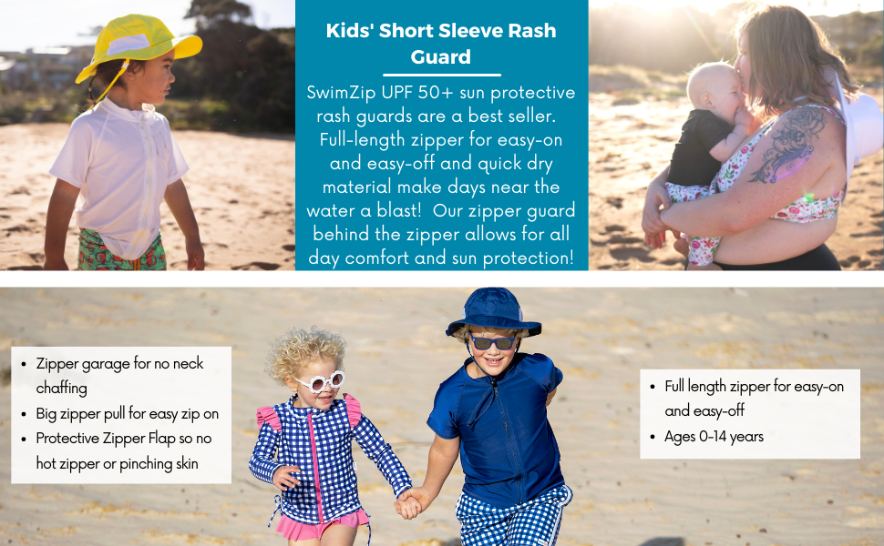 kid short sleeve UPF 50+ full length zipper rash guard