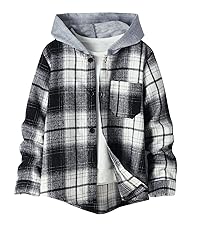 Boys Button Down Hooded Plaid Shirt Kids Long Sleeve Jacket Top Fall Winter Clothes