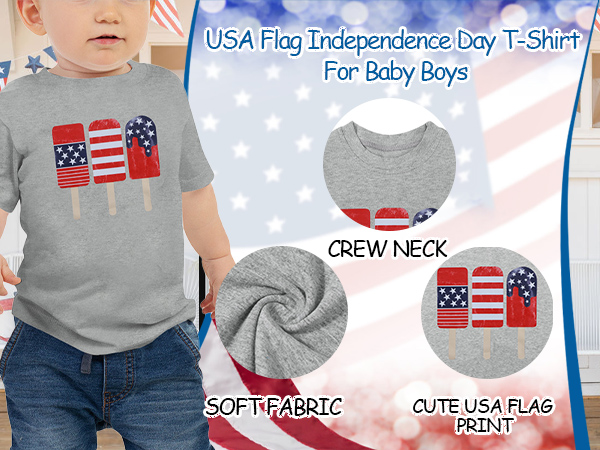 Toddler Baby Boy 4th of July Patriotic Tshirt American Flag Independence Day Tee