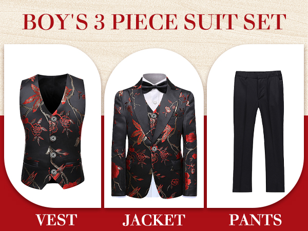 SWOTGdoby Boys Suits 3 Piece Slim Fit Kids Tuxedo Suits for Boys Formal Dress Blazer Jacket