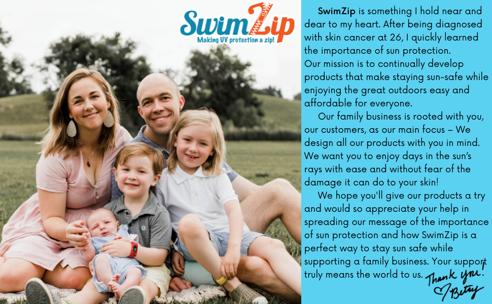 Betsy Family Shop Small Business women owned SwimZip sun protection