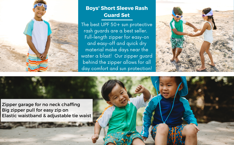 boy short sleeve board short set UPF 50+ sun protective fashion for little boys