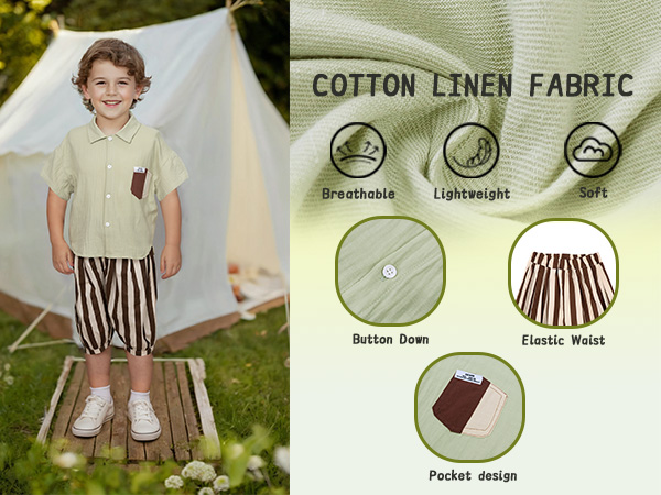 boys green linen short set