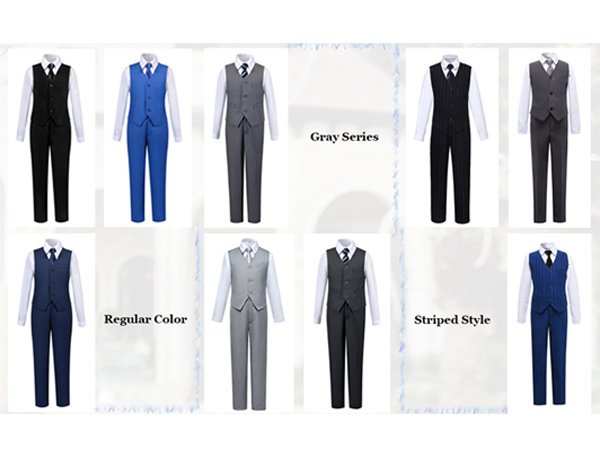 4 pieces boys suit vest and pants set with tie