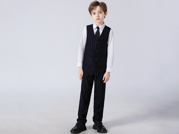 Boys 4 Pieces Suits Slim Fit Outfits Vest Sets Black Blue Formal Dresswear for Boy