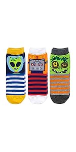 Jefferies Socks Boys Robot Alien Zombie Fun Novelty Pattern Crew Socks 3 Pack