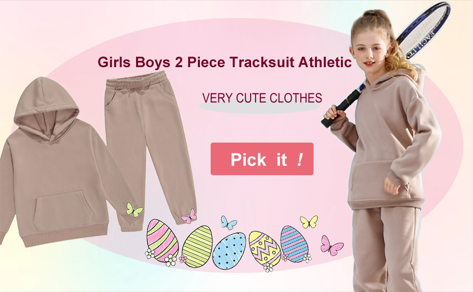 Girls Boys 2 Piece Tracksuit Athletic Sweatsuits Sets Hooded Sweatshirt Jogger Sweatpants Clothing 