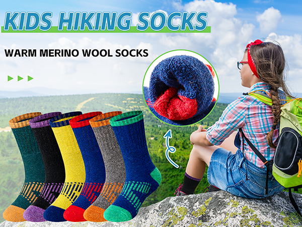 WEVIAS Kids Merino Wool Hiking Socks Boys Girls Thermal Winter Cozy Boot Warm Cushion Socks