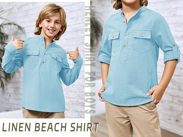 Boys Linen Henley Shirt