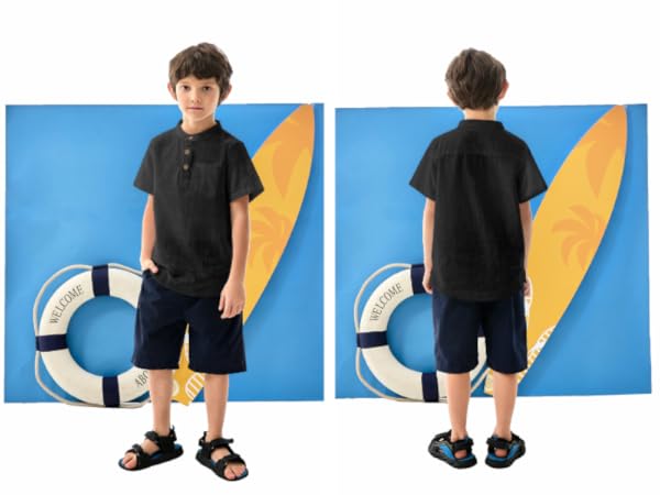 Boys Short Sleeve Henley Shirt inen Cotton Dress T-Shirts