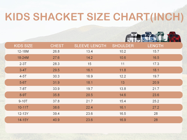 boys shackets size