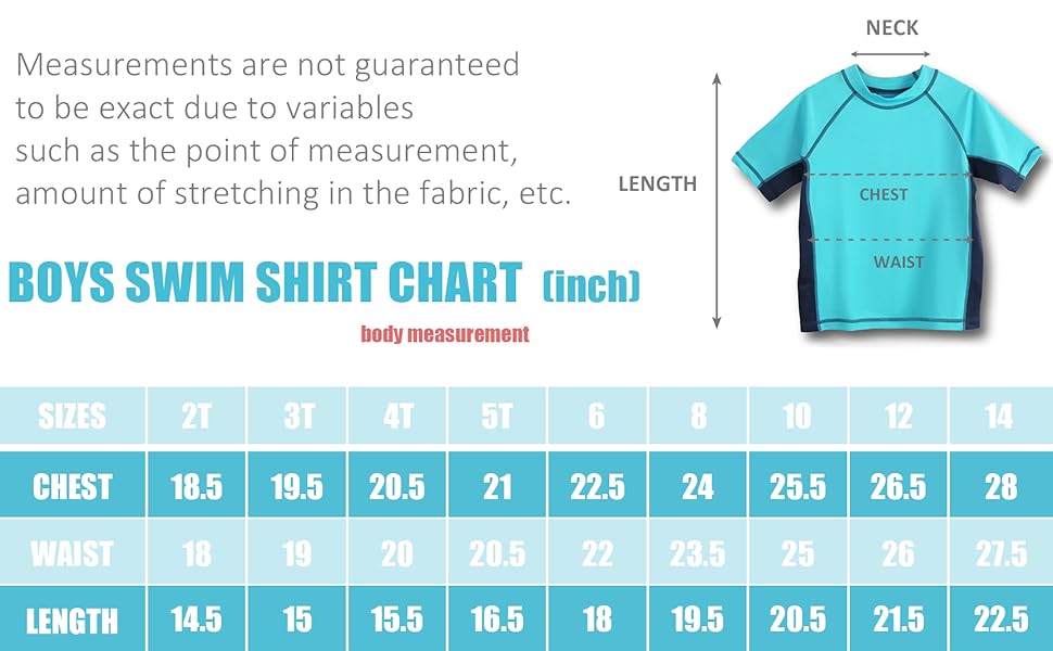 Boys Swim Shirt Chart (inch)