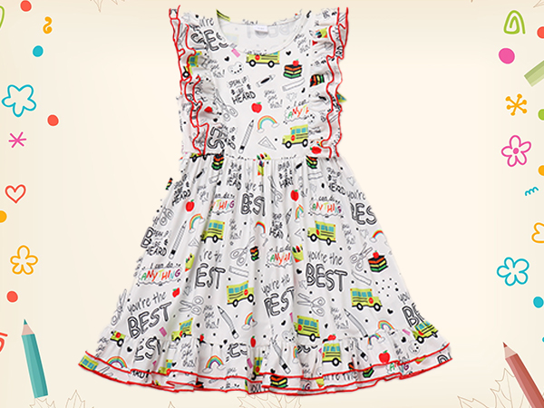 Back to School Dress for Girls Toddler Baby Print Casual Party Dress First Day of School Outfits