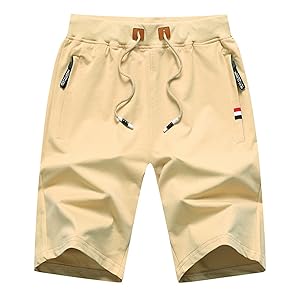 Boy''s Casual Shorts Summer Cotton Classic Fit Elastic Waist Shorts with Zipper Pockets