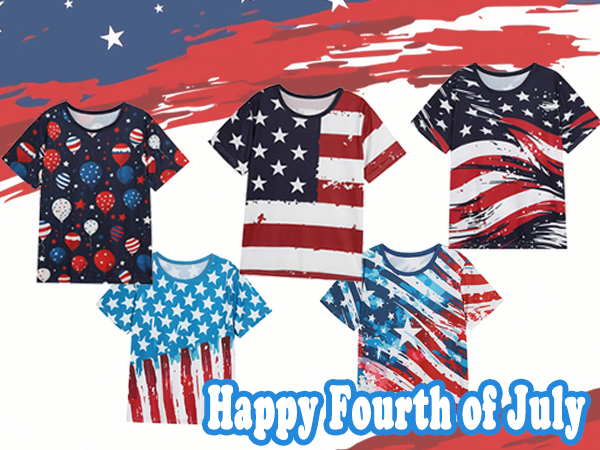 Boys Girls 3D Graphic 4th of July Shirts Funny American Flag Tshirts Kids Short Sleeve Tees 