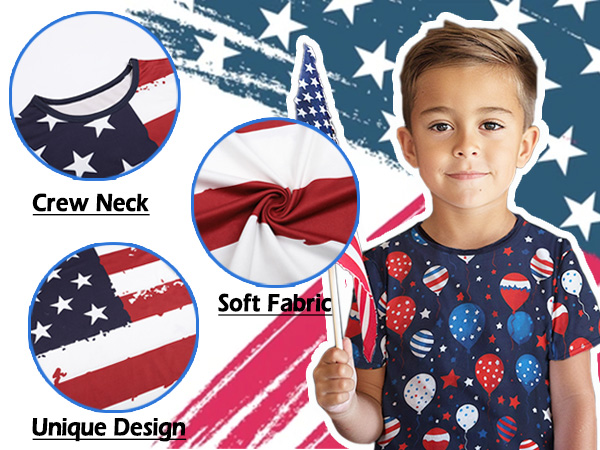 Boys Girls 3D Graphic 4th of July Shirts American Flag Tshirts Kids Short Sleeve Tees 5-12 Years