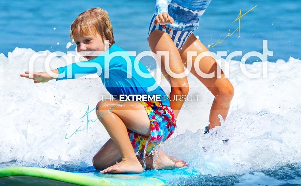 Kids riding a surfing board