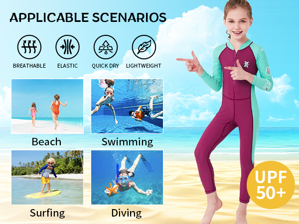 Kids One Piece Long Sleeve Swimsuit Sun Protection Sunsuit Full Wetsuit