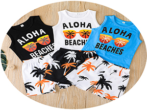 summer baby boys beaches clothes set sunglasses outfits sleeveless tree shorts 2pcs set