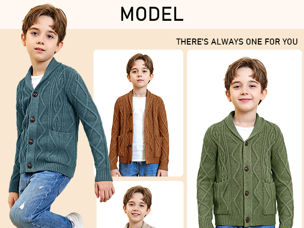 Boy''s Sweater Cardigan Button Down Shawl Collar Cable Knitted Outwear Long Sleeve Sweater Coats