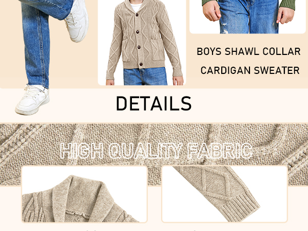 Boy''s Sweater Cardigan Button Down Shawl Collar Cable Knitted Outwear Long Sleeve Sweater Coats