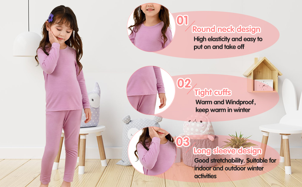 Girls Ultra Soft Base Layer Fleece Lined Kids Thermal Set