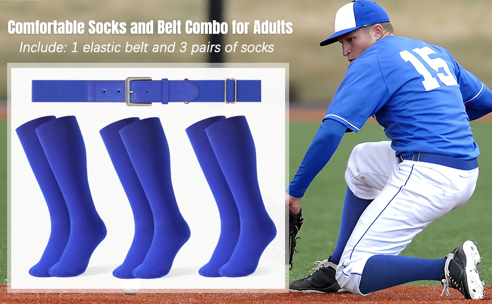 men''s baseball softball socks and belt combo 3 pairs of soccer softball socks for youth and adults